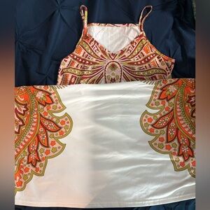 White Dress with Orange & Olive Paisley Print